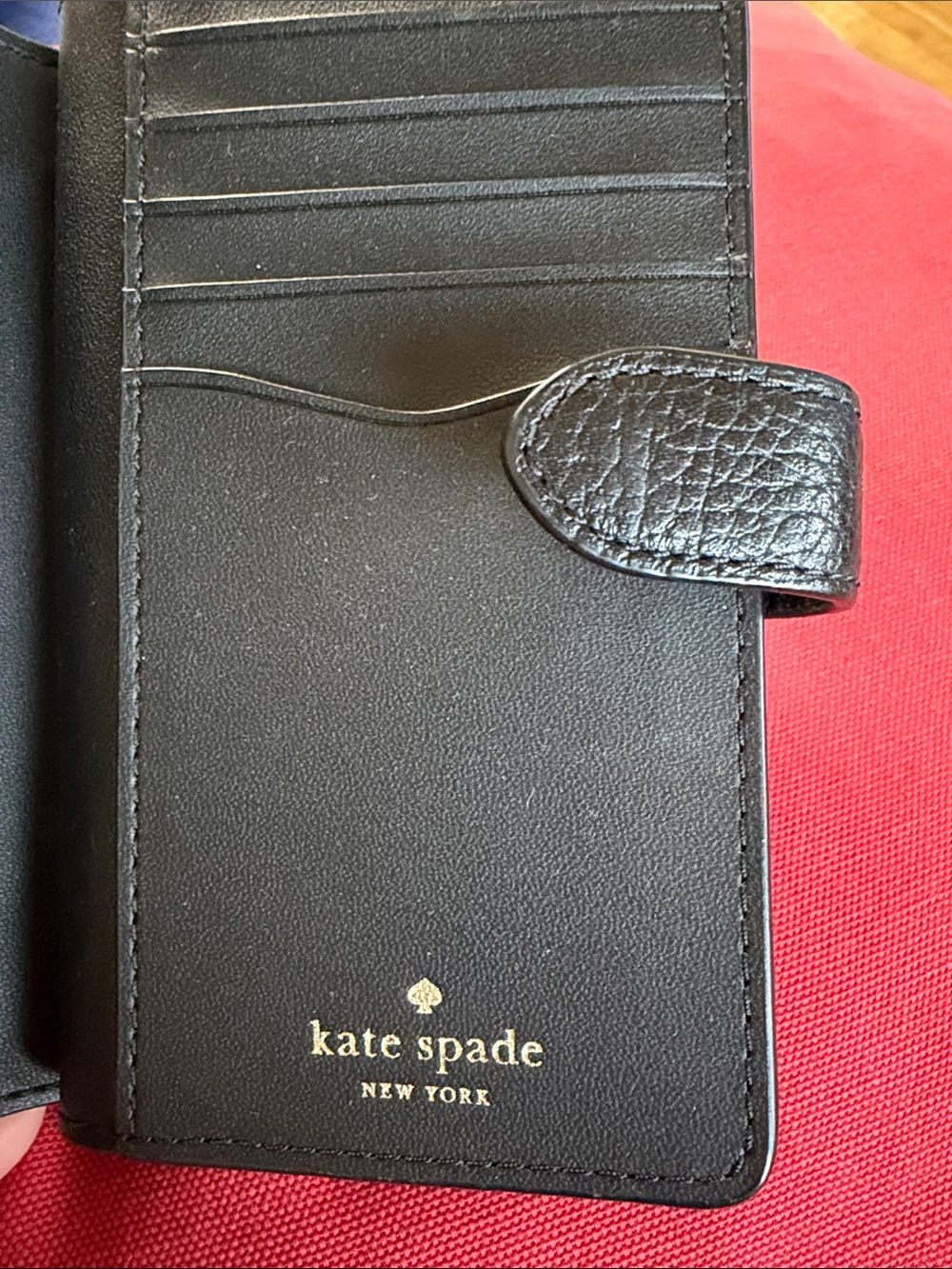 kate spade Black Leather Compact Zip Card Wallet with Gold Logo - Picture 6 of 10